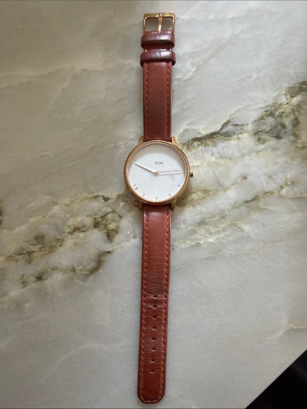 NIXON Minimalist Rose Gold Watch with Brown Leather Strap